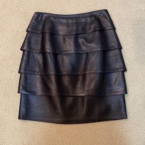 Vakko Tiered Lamb Leather Skirt Size 2